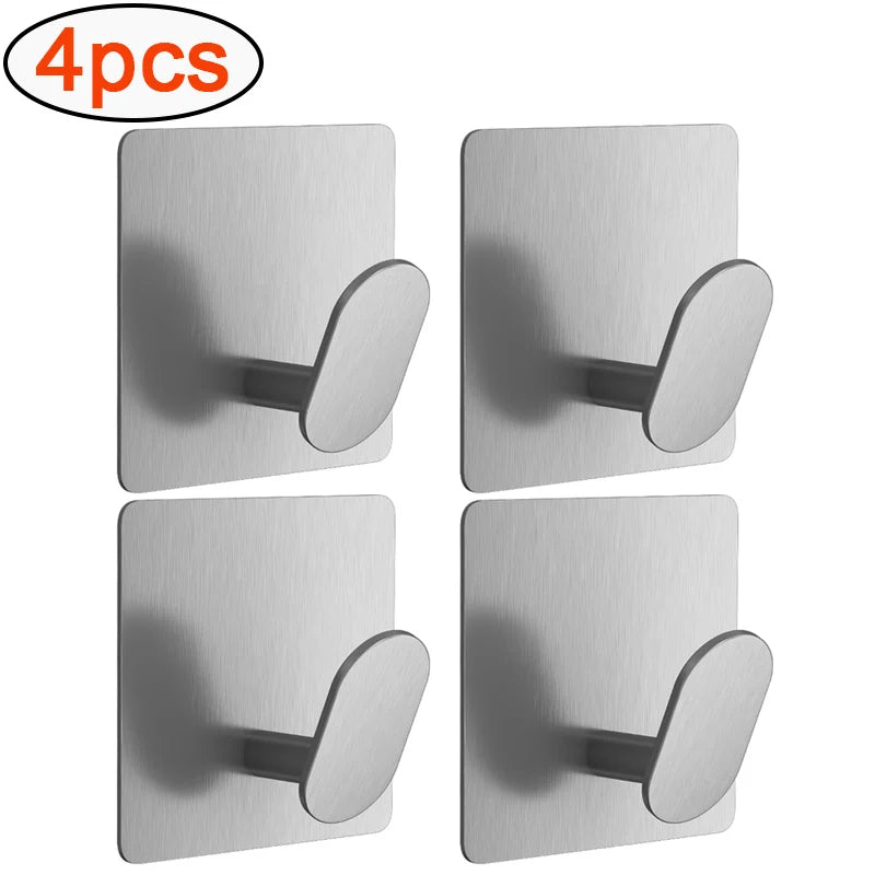 Stainless Steel Adhesive Wall Hooks (1–4 PCS)