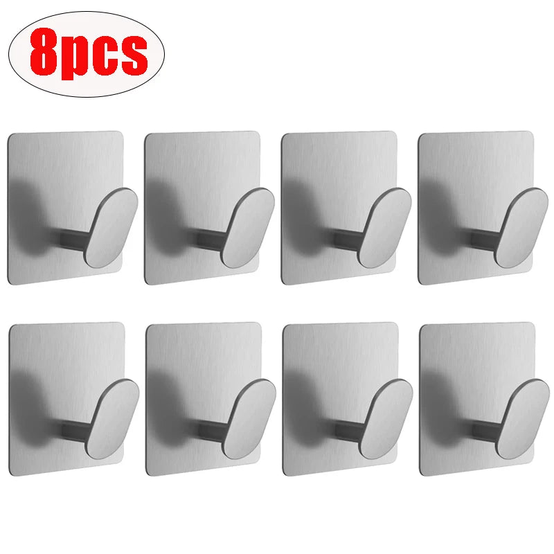 Stainless Steel Adhesive Wall Hooks (1–4 PCS)