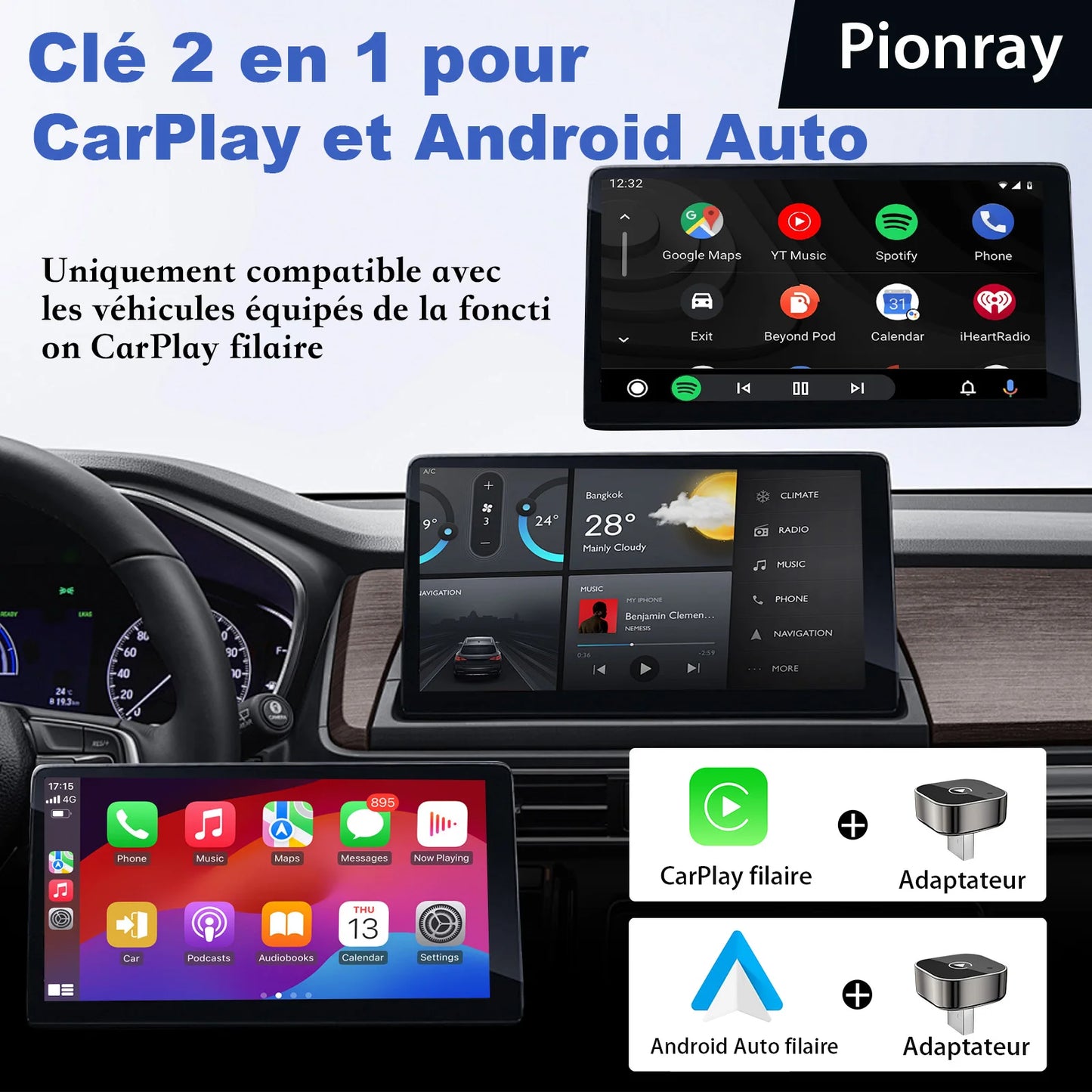 Pionray Wireless CarPlay & Android Auto Adapter