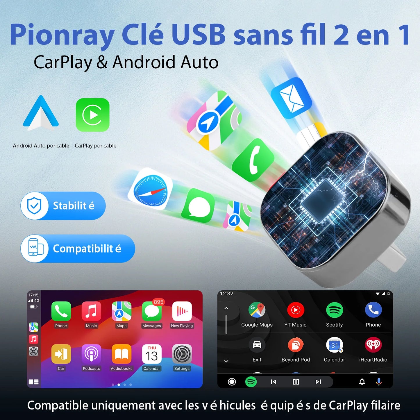 Pionray Wireless CarPlay & Android Auto Adapter