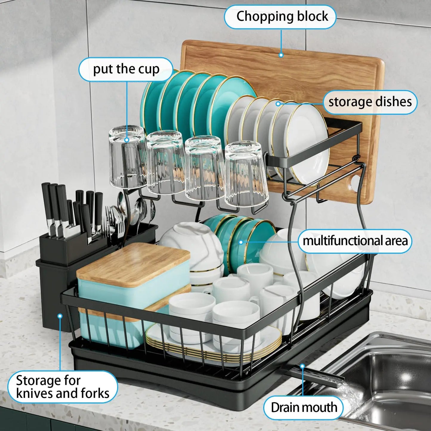Heavy-Duty 2-Tier Kitchen Dish Rack