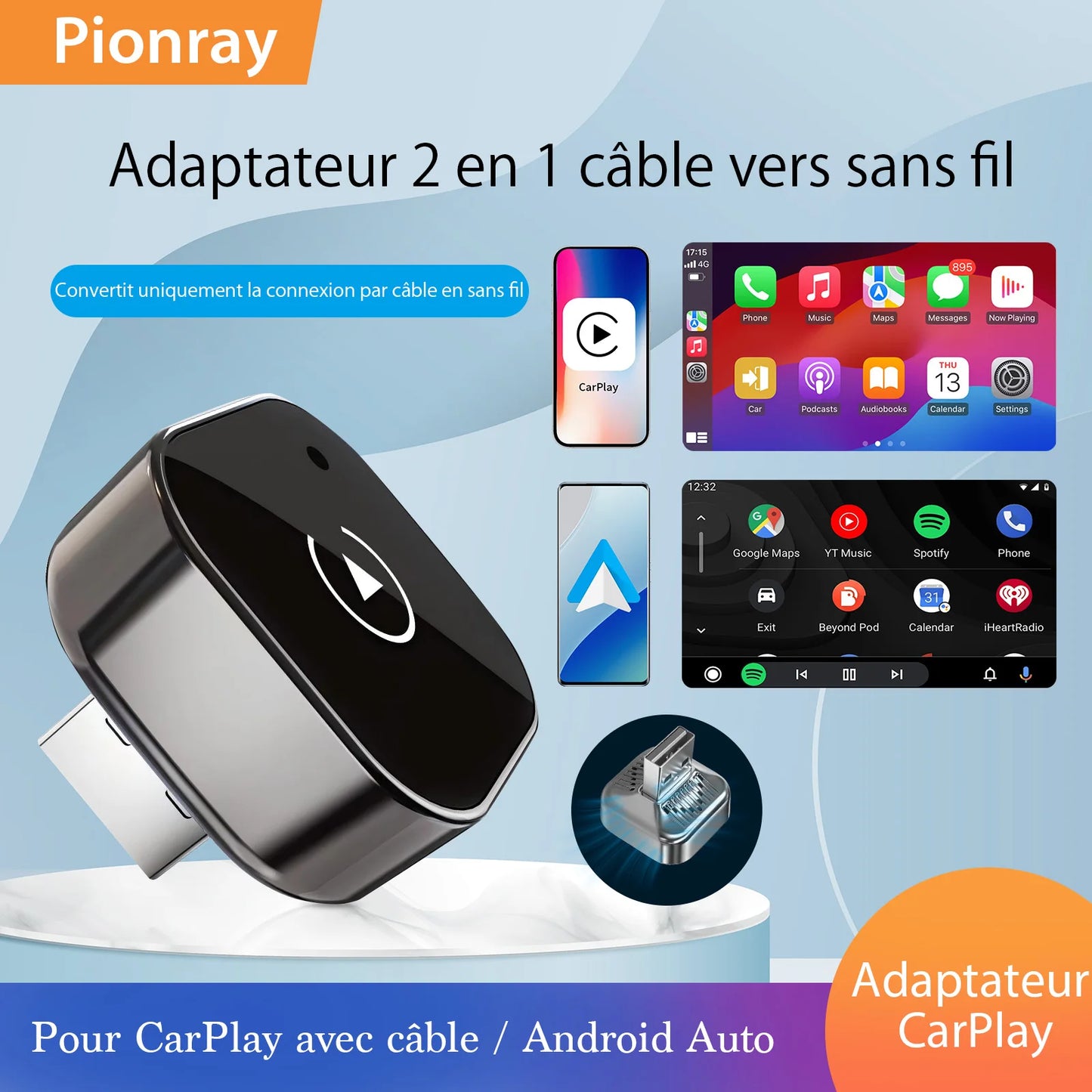 Pionray Wireless CarPlay & Android Auto Adapter