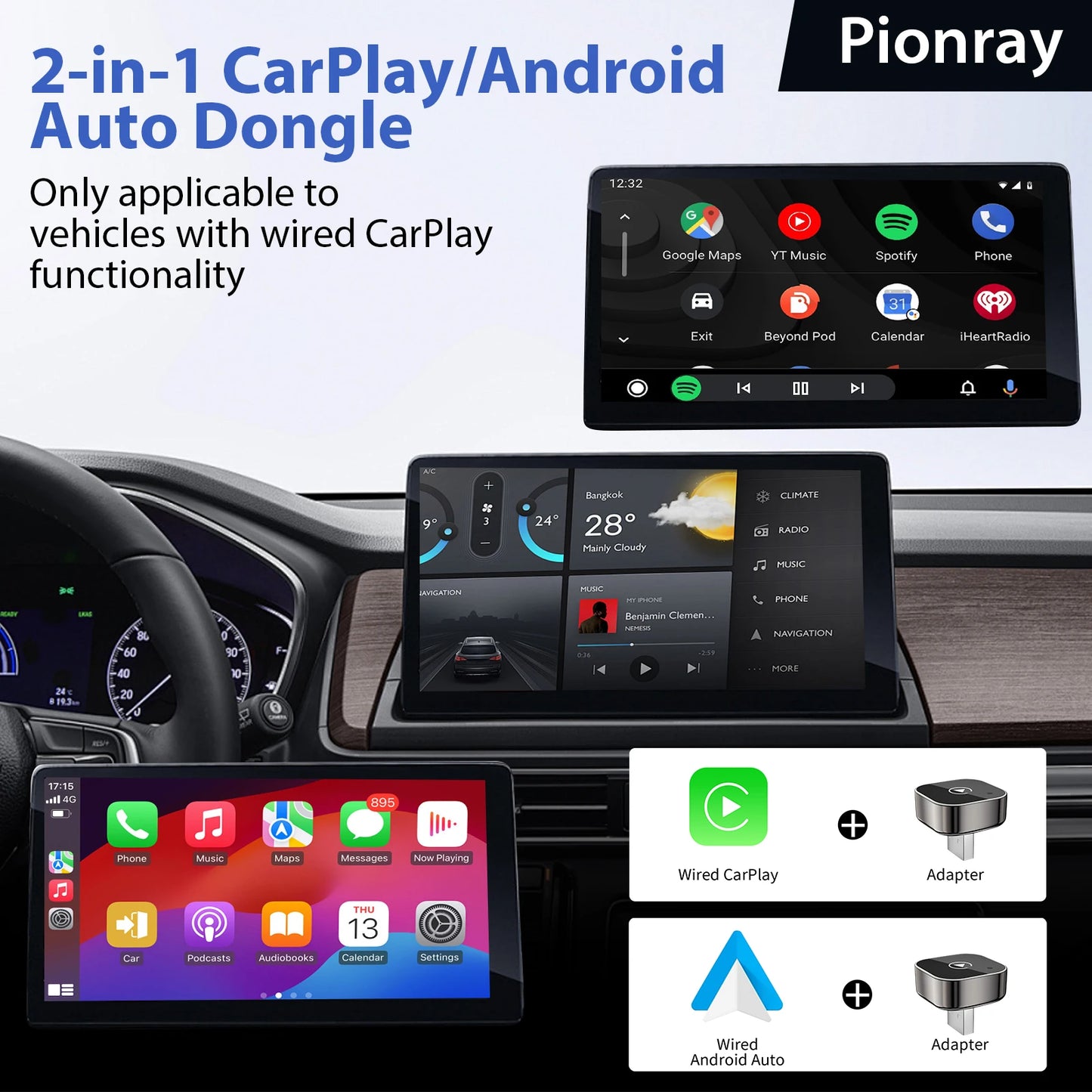 Pionray Wireless CarPlay & Android Auto Adapter