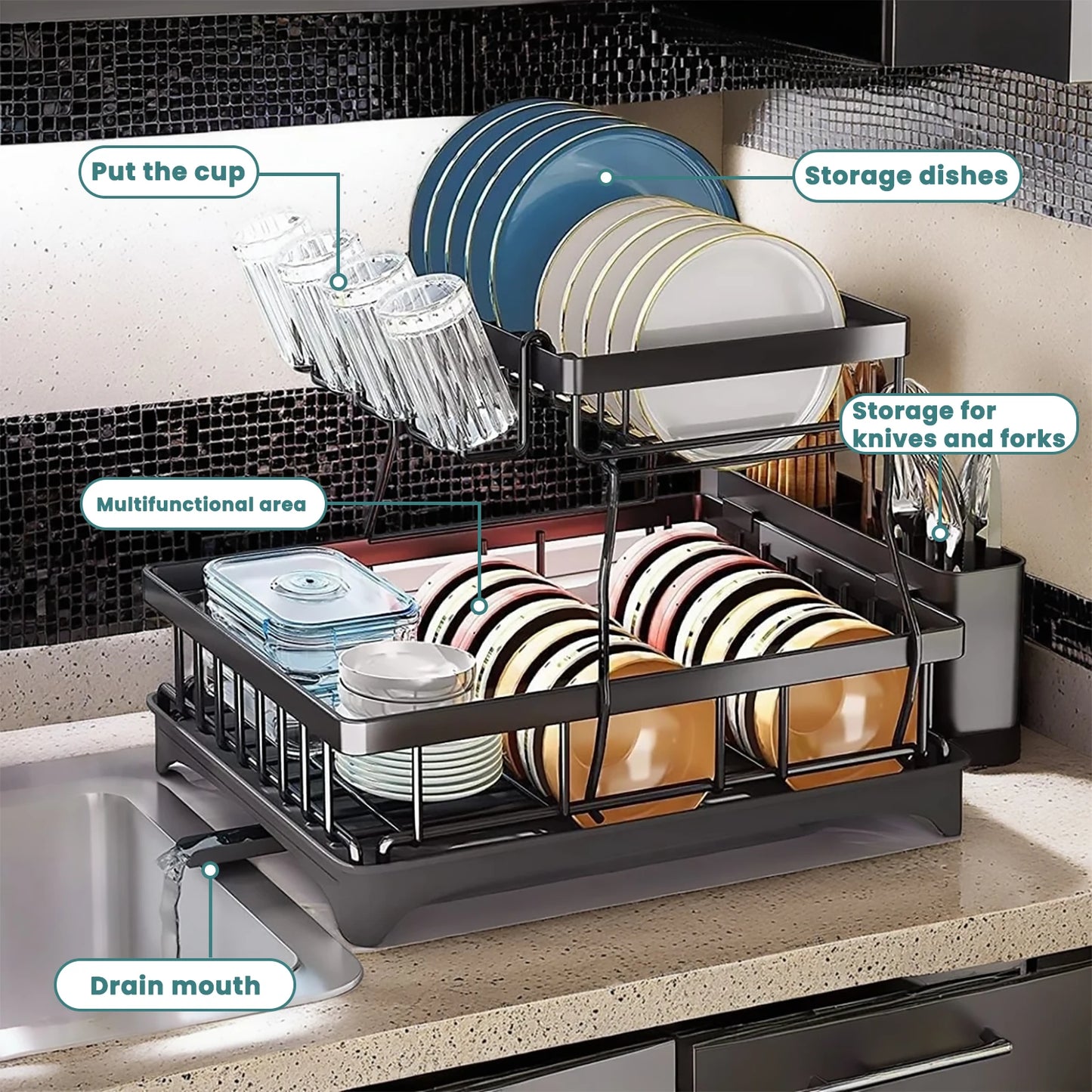 Heavy-Duty 2-Tier Kitchen Dish Rack